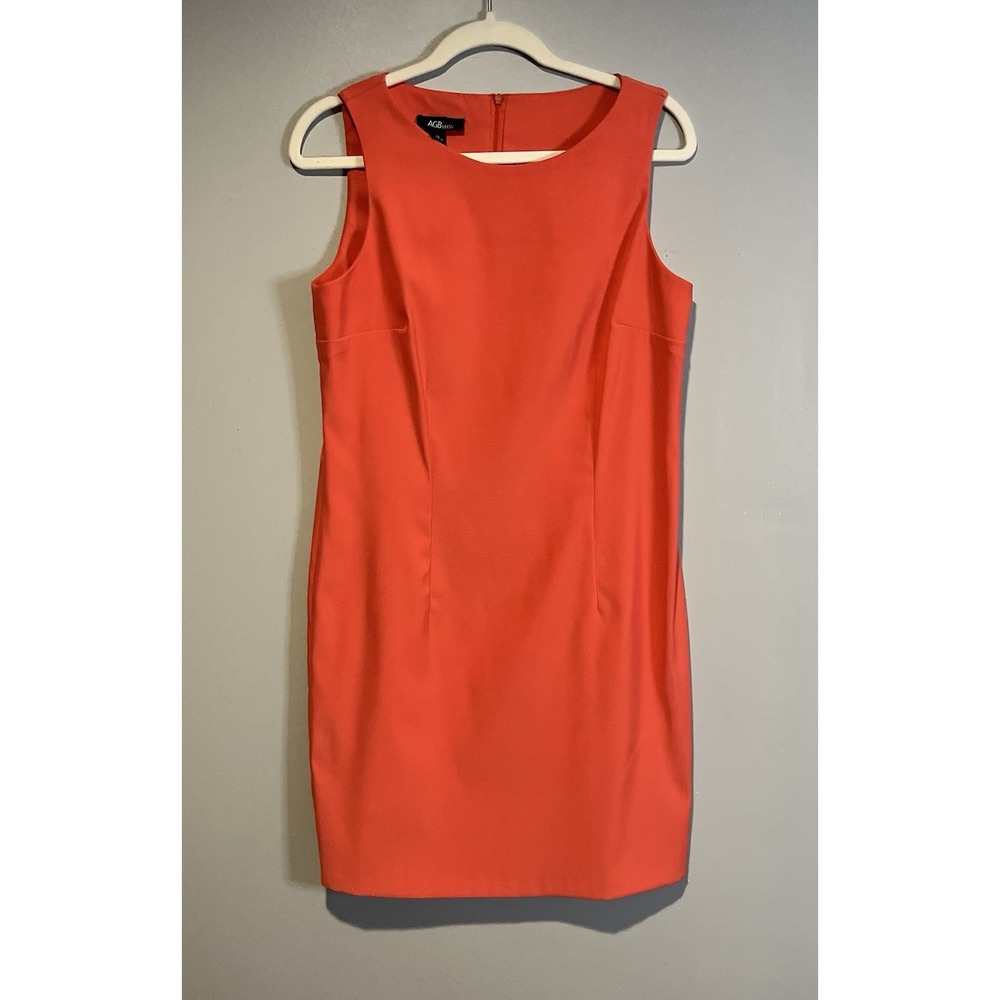 AGB  Women's Linen Sheath Dress Size 12 Sleeveless Lined Coral Business Summer